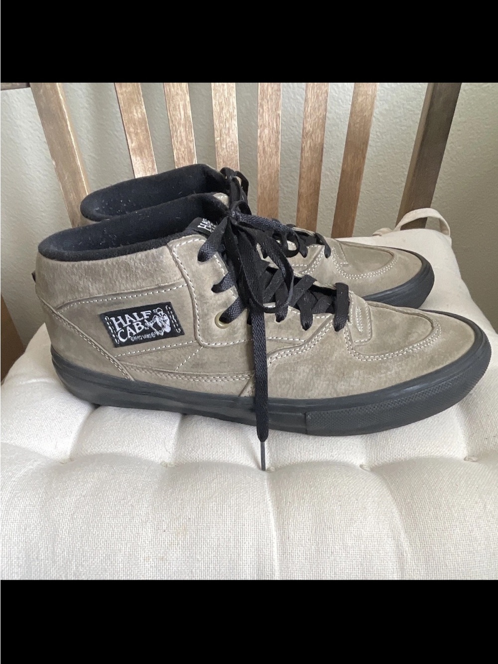 Vans Half Cab Mid-Top Suede Sneakers in Taupe with Black Sole - Picture 2 of 10